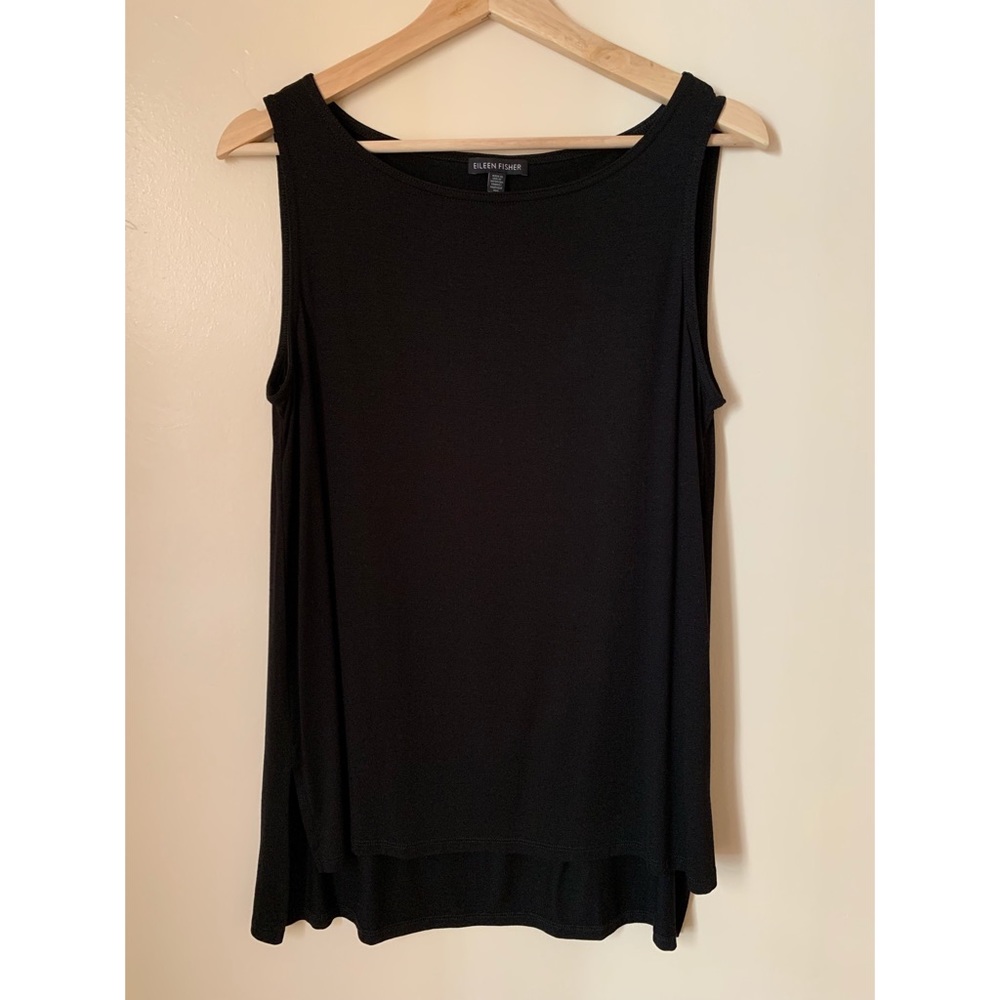 Eileen Fisher S Solid Black Split Sides Black Tan… - image 1